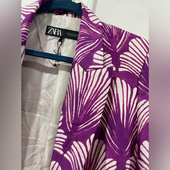 Zara Satin Effect Printed Blazer Purple Multicolor Blogger’s Favorite Size Small - Picture 12 of 16